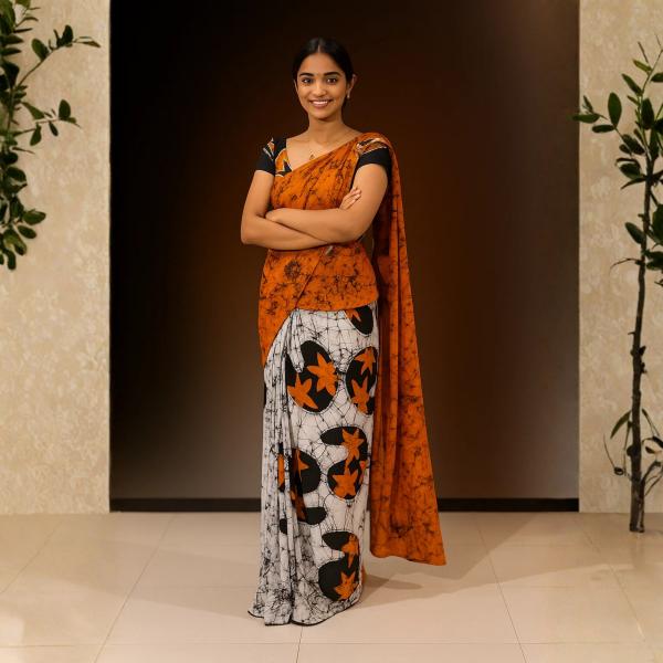 Handmade Super Voil Batik Saree – 7 Yards with Jacket Piece