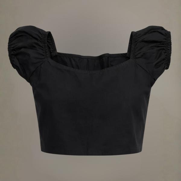 Black Off-Shoulder Cotton Crop Top for Women – Back Gathered (XS–3XL)