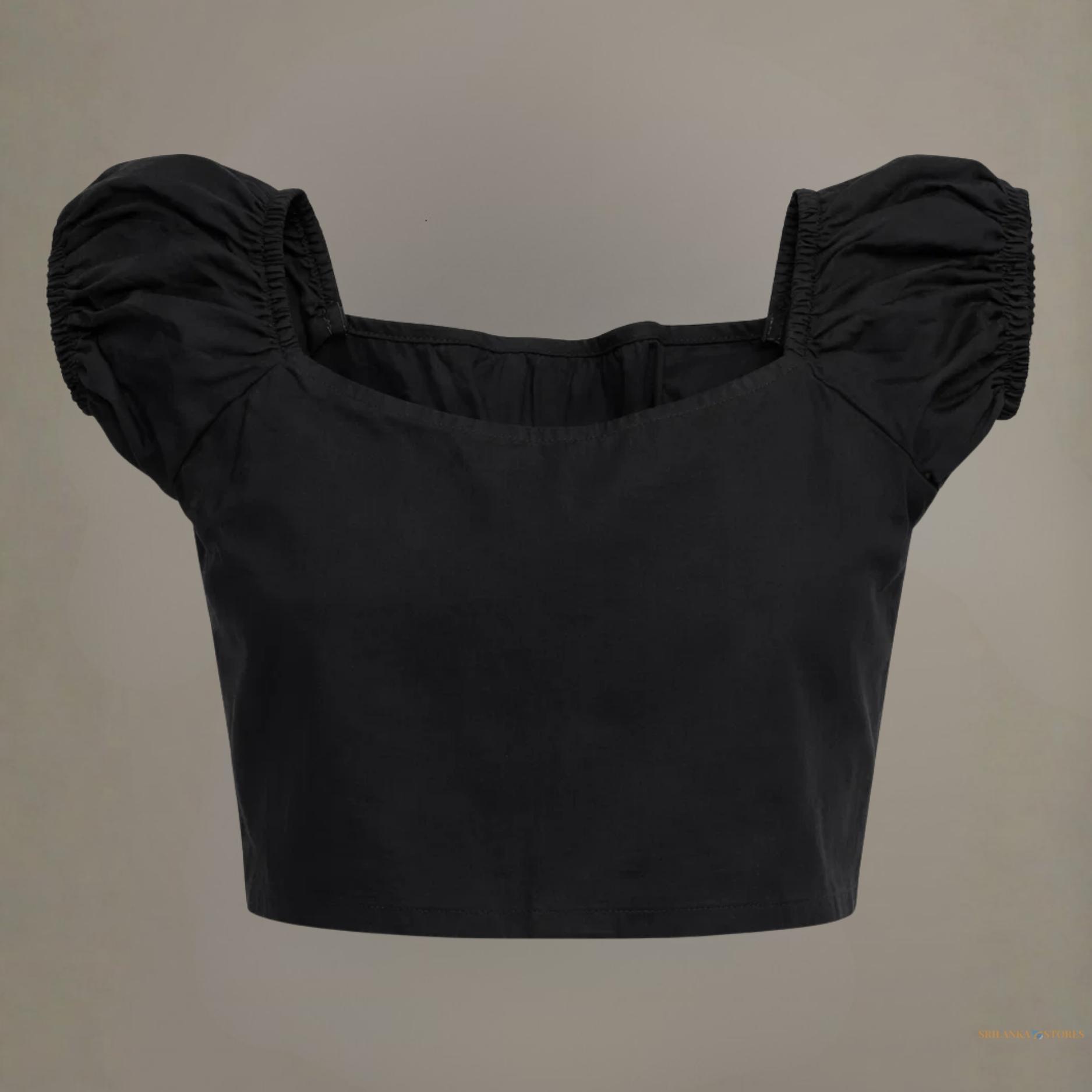 Black Off-Shoulder Cotton Crop Top for Women – Back Gathered (XS–3XL)