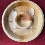 Eco-Friendly Tableware Set – Arecanut Leaf Plate with Wooden Cutlery (5-Piece Set)