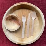 Eco-Friendly Tableware Set – Arecanut Leaf Plate with Wooden Cutlery (5-Piece Set)