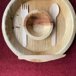 Eco-Friendly Tableware Set – Arecanut Leaf Plate with Wooden Cutlery (5-Piece Set)