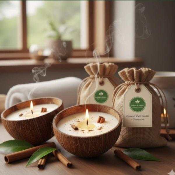 Ceylon Cinnamon Candle in Coconut Shell – Natural Aroma & Authentic Craft