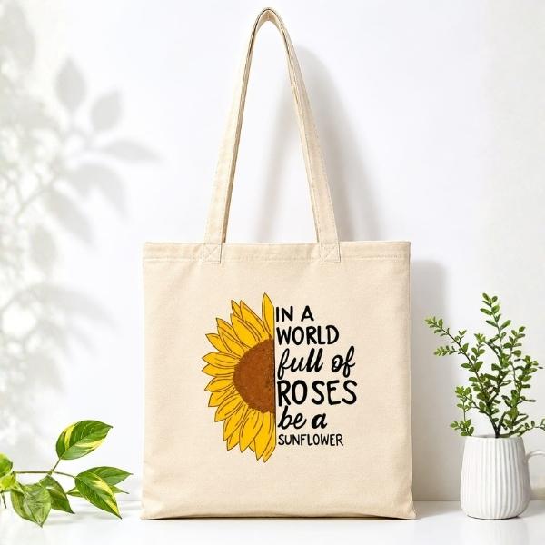 Sunflower Inspirational Tote Bag – Eco-Friendly Canvas Shopping Bag