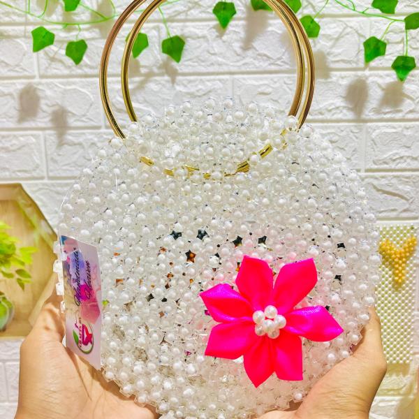 Custom Handcrafted Pearl & Crystal Luxury Beaded Bags (Round Shape)