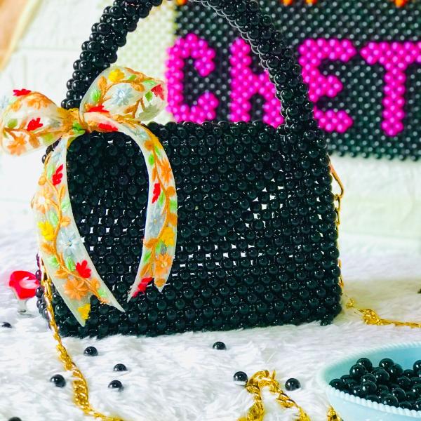 Custom Handcrafted Pearl & Crystal Luxury Beaded Bag (8x5.5x3 inches)