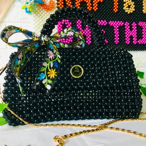Custom Handcrafted Pearl & Crystal Luxury Beaded Bag – 10″×6″×3″ | Crafts by Chethi