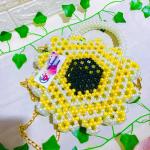 Sunflower-Inspired Luxury Beaded Handbag – Handmade with Pearls & Crystals