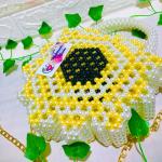 Sunflower-Inspired Luxury Beaded Handbag – Handmade with Pearls & Crystals