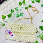 Custom Handcrafted Pearl & Crystal Luxury Beaded Bag – 9"x5"x3" – Off White