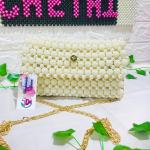Custom Handcrafted Pearl & Crystal Luxury Beaded Bag – 9"x5"x3" – Off White