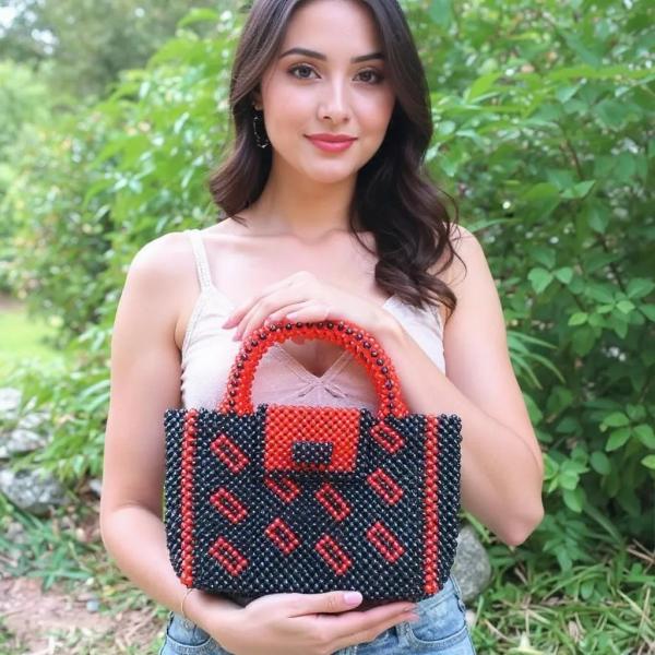 Elegant Handmade Beads Hand Bag – 18" x 12"