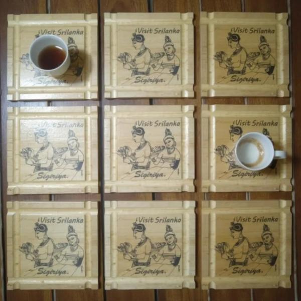 Wooden Coasters with Sigiri Frescoes Print – Pine Wood – 10cm x 10cm