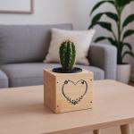 Minimalist Cactus Pot Holder – Pine Wood | 7x7x7 cm