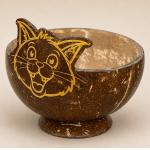 Coconut Shell Cat Meal Pot – Handcrafted Pet Feeding Bowl with Custom Laser Printing