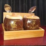 Coconut Shell Tea & Sugar Pot with Wooden Lid