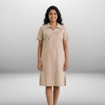 Women’s Beige Embroidery Frock – Comfortable Cotton Dress | Elegant Embroidery Design