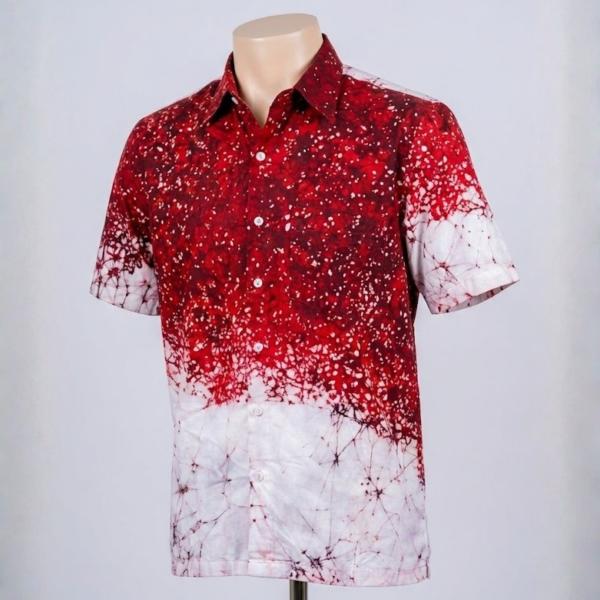 Men’s Red & Maroon Batik Shirt – 100% Cotton | Special Sinhala & Tamil New Year Collection