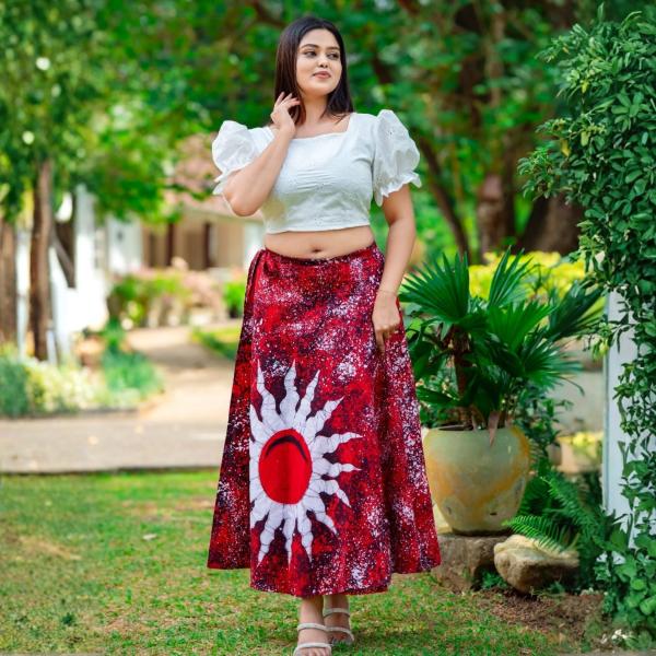 Wraparound Batik Skirt – Red, Maroon & White | 100% Cotton | Sinhala & Tamil New Year Special Collection