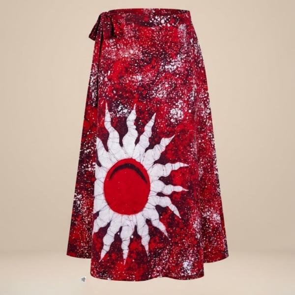 Wraparound Batik Skirt – Red, Maroon & White | 100% Cotton | Sinhala & Tamil New Year Special Collection