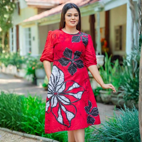 Red Batik Dress – 100% Cotton Superlawn | Sinhala & Tamil New Year Special Collection | Sizes S–3XL