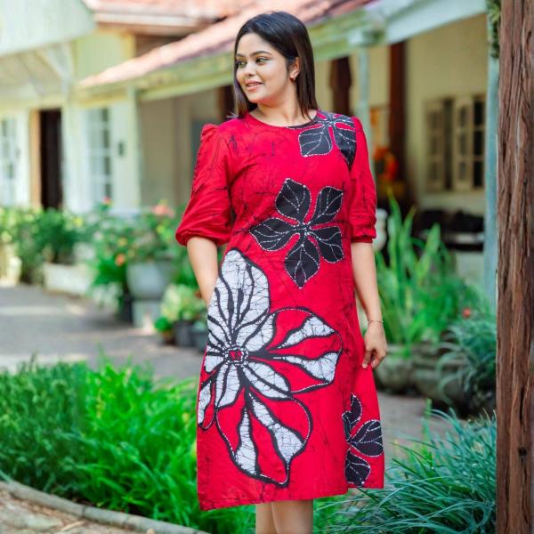 Red Batik Dress – 100% Cotton Superlawn | Sinhala & Tamil New Year Special Collection | Sizes S–3XL