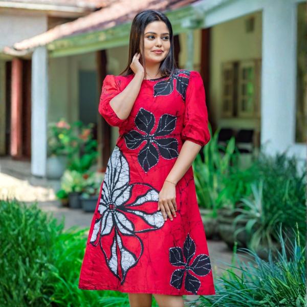 Red Batik Dress – 100% Cotton Superlawn | Sinhala & Tamil New Year Special Collection | Sizes S–3XL