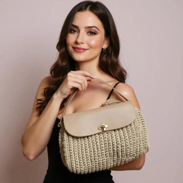 Elegant Handcrafted Hand Bag with Polyester Cord Lining