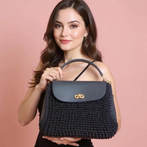 Nadee Creation – Classic Dark Gray Handbag (11" x 13")