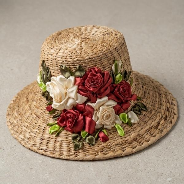 Elegant Embroidered Ribbon Hat with Inner Lining