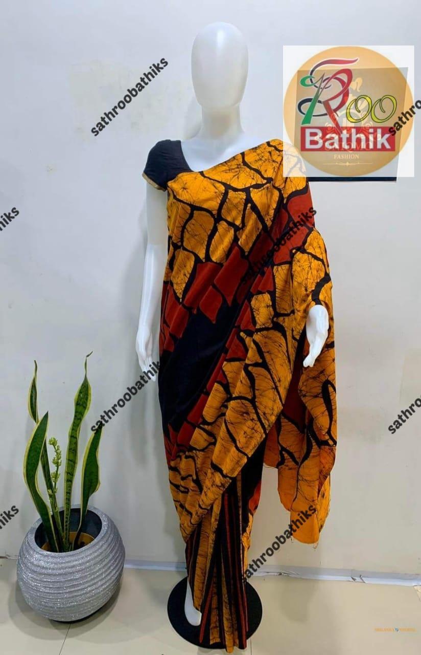 Sathroo Bathiks – Sri Lankan Handmade Three-Colour Batik Saree with Jacket Piece