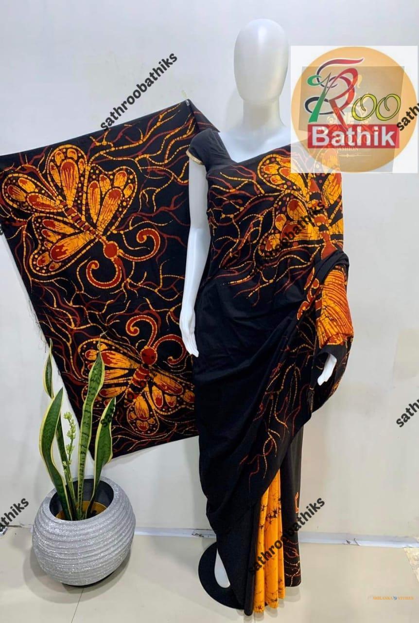 Sathroo Bathiks – Sri Lankan Handmade Three-Colour Batik Saree with Jacket Piece