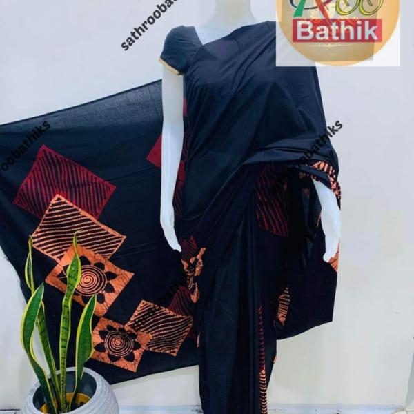Sathroo Bathiks – Sri Lankan Handmade Three-Colour Batik Saree with Jacket Piece