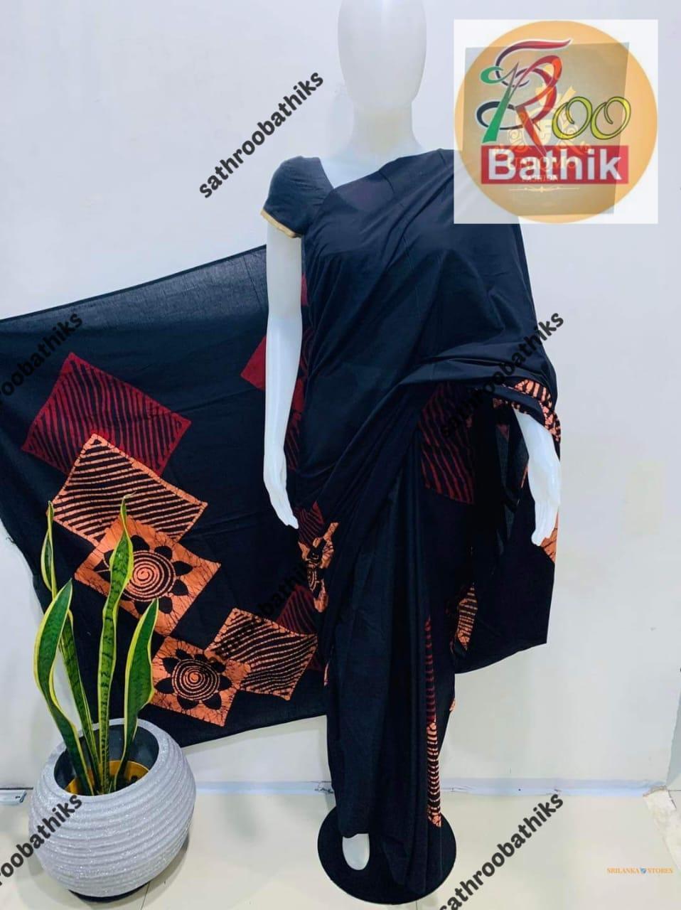 Sathroo Bathiks – Sri Lankan Handmade Three-Colour Batik Saree with Jacket Piece