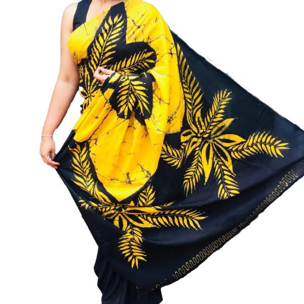 Elegant Two-Tone Handcrafted Batik Saree – Yellow & Black | Sinha Batik