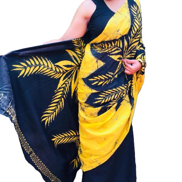 Elegant Two-Tone Handcrafted Batik Saree – Yellow & Black | Sinha Batik