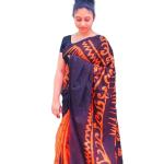 Elegant Two-Tone Handcrafted Batik Saree – Orange & Black | Sinha Batik