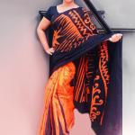 Elegant Two-Tone Handcrafted Batik Saree – Orange & Black | Sinha Batik