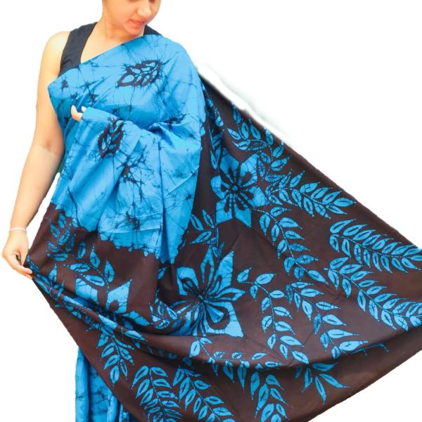 Elegant Two-Tone Handcrafted Batik Saree – Blue & Black | Sinha Batik