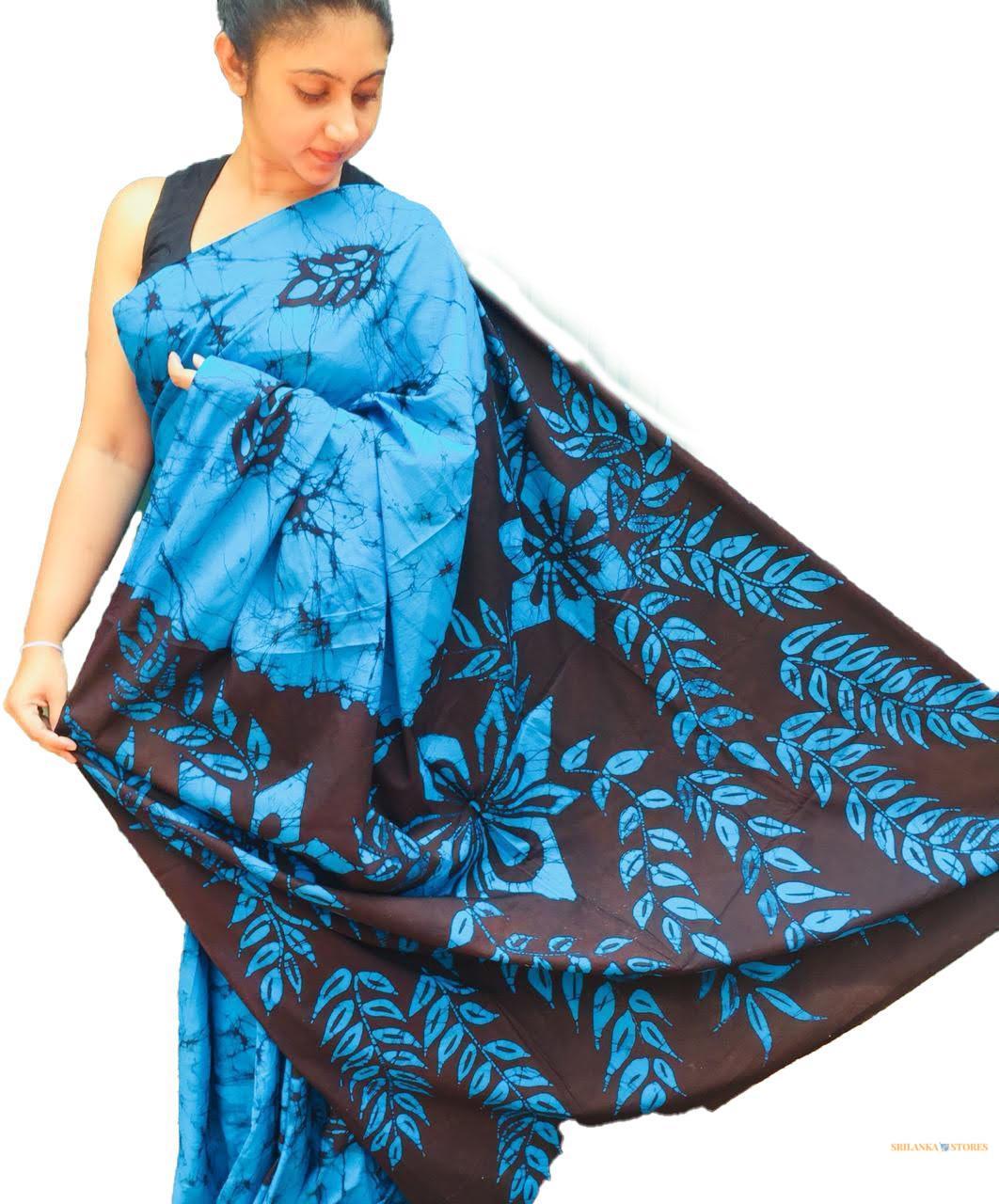 Elegant Two-Tone Handcrafted Batik Saree – Blue & Black | Sinha Batik