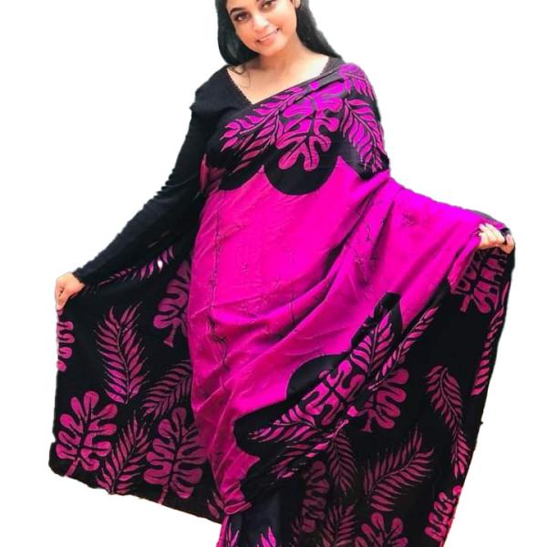 Elegant Two-Tone Handcrafted Batik Saree – Purple & Black | Sinha Batik