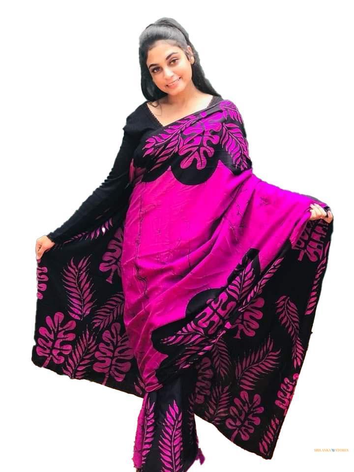 Elegant Two-Tone Handcrafted Batik Saree – Purple & Black | Sinha Batik
