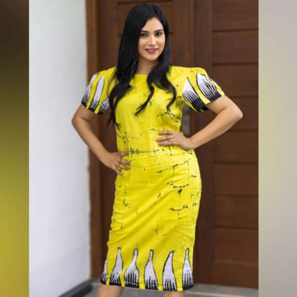 Elegant Yellow Batik Frock with Black Artistic Design – Super Voile Fabric
