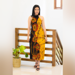 Handcrafted Batik Frock – Dark Yellow & Black Mixed Design (Cotton)