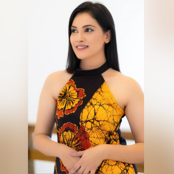 Handcrafted Batik Frock – Dark Yellow & Black Mixed Design (Cotton)