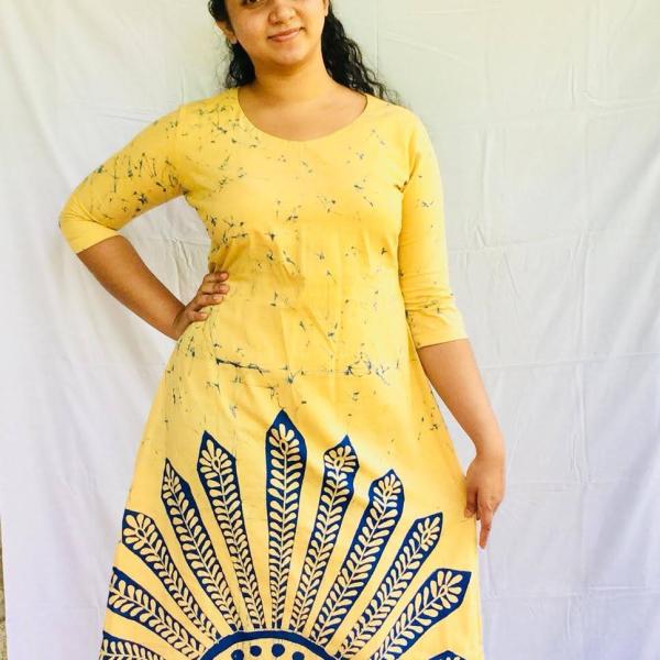 Light Yellow & Blue Designer Batik Frock – Sinha Bathik