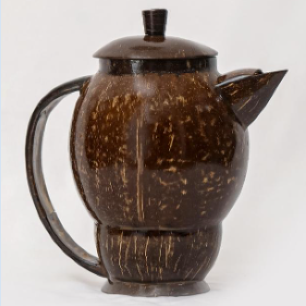 Traditional 1L Coconut Shell Jug with Lid & Handle – Natural & Eco-Friendly
