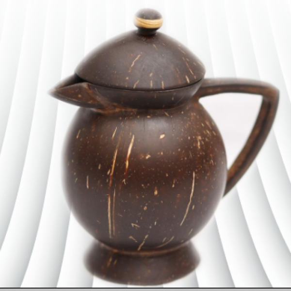 Traditional 1L Coconut Shell Jug with Lid & Handle – Natural & Eco-Friendly (Sri Products)