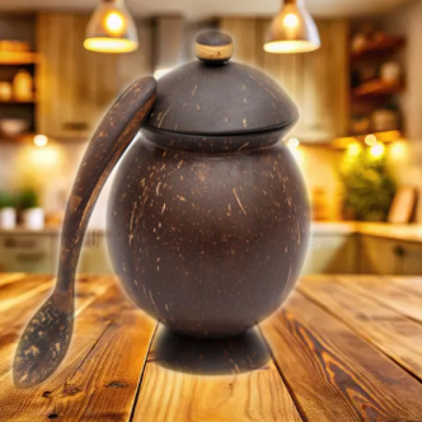 Sri Products Handmade Coconut Shell Container – 500g Capacity (Eco-Friendly, No Varnish)