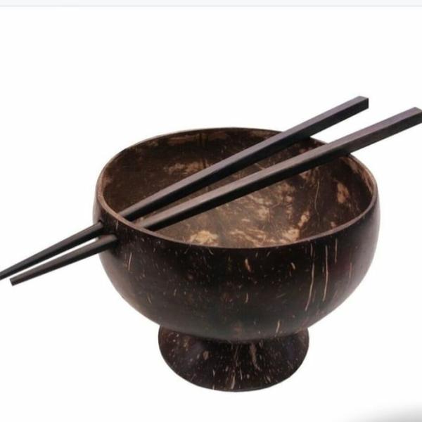 Eco-Friendly Coconut Shell Bowls with Wooden Chopsticks